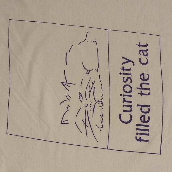 Curiosity Filled The Cat Vintage T Shirt Soft Natural Cotton Line Drawing Winkin - Picture 3 of 6